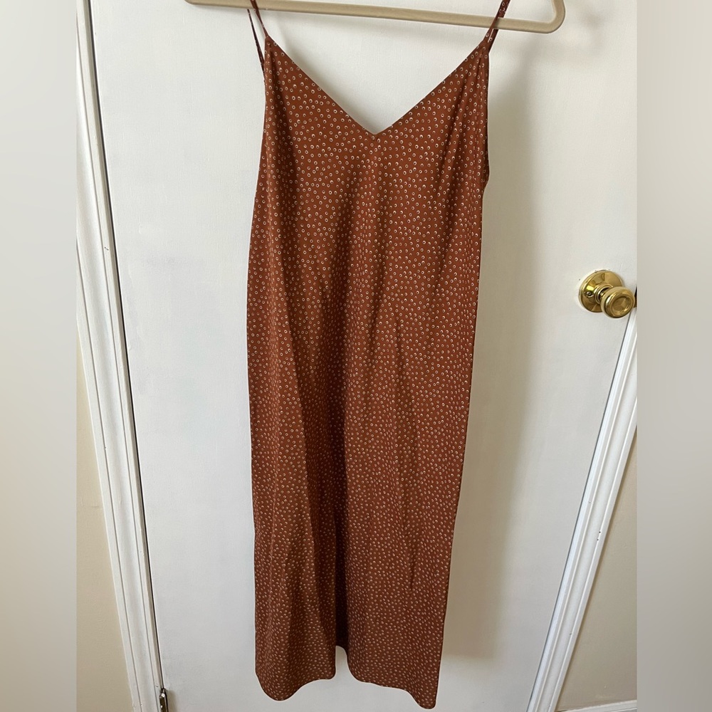 Vince Strappy Slip Dress in Ditsy Rust Print